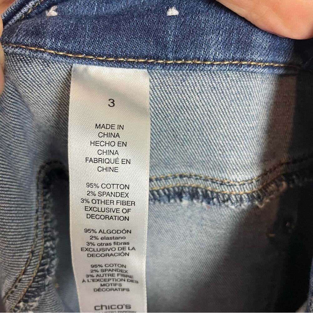 Chico's Blue Denim Floral & Patch  Embellished Ankle Jeans 3 - Picture 8 of 10